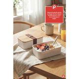 Pazarika Fitil Çizgili Bambu Kapaklı Lunch Box - 2 Katlı Bölmeli Okul ve Ofis Tipi Yemek Kabı - 1 Adet - Açık Krem