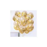Pazariz 12 Inç Standart Boy Konfetili Şeffaf Balon 10 Adet Gold