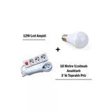 Pazariz 12W Led Ampul + 10 Metre Uzatmalı Anahtarlı 3Lü Priz Set