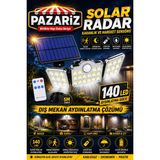 Pazariz 140 LED Güneş Enerjili LED Aydınlatma Solar Lamba Kumandalı 5 Metre Kablolu Bahçe Lambası 3 Modlu Kaliteli Sensörlü Solar Sokak Lambası 3 Başlı Hareket Sensörlü Dış Mekan Güvenlik Lambası