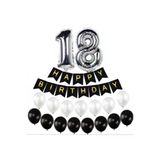 Pazariz 18 Yaş Gümüş Folyo Balon Happy Bırthday Banner Yazı Seti Balonlu