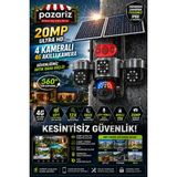 Pazariz 20MP 4 Kameralı 4g Solar Güvenlik Kamerası – 360° Görüş, 12X Zoom, Gece Görüşü, Çift Solar Panel, Siren, Sesli Konuşma, Sım Kartlı, Aov Akıllı Kamera