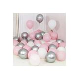 Pazariz 30 Adet Metalik Gümüş-Pembe-Beyaz Balon, Helyumla Uçan Balon
