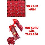 Pazariz 50 Mum + 700 Kuru Gül Yaprağı, Kalpli Mum ve Kuru Gül Yaprakları - 50 Adet
