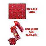 Pazariz 50 Mum + 700 Kuru Gül Yaprağı, Kalpli Mum ve Kuru Gül Yaprakları