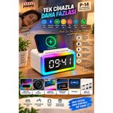 Pazariz 6'sı 1 Arada Çalar Saat Bluetooth Hoparlör, Kablosuz Şarj, Fm Radyo, Rgb LED Ambiyans Işığı, Telefon Standı, USB ve Microsd Destekli Taşınabilir Dijital Saat P14