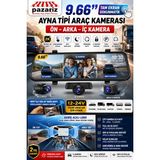 Pazariz 9.66 Inç 3 Kameralı Dikiz Aynası Araç Kamerası 2k Full Hd Dokunmatik Ekran Wifi Gece Görüş Geri Park Kamerası G-Sensör Loop Kayıt 12-24V Ticari Araç Uyumlu Türkçe Dil - Siyah