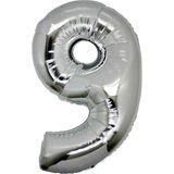 Pazariz 9 (Gümüş) Rakam Folyo Balon - 90 cm - Gümüş Folyo Rakam Balon