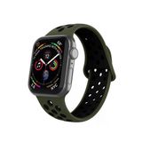 Pazariz Apple Watch Uyumlu Silikon Delikli Kordon Kayış Seri 1 2 3 4 5 - 42Mm/44Mm Koyu Yeşil Siyah