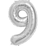 Pazariz Balon 9 Rakamı Gümüş 100 cm Folyo Balon