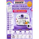pazariz Çocuk Dijital Kamera Kedi Temalı Termal Yazıcılı 2.4 İnç Ekran Fotoğraf Video Selfie 3 Oyunlu Anında Baskı Makinesi Print Kamera Çift Kamera, Silikon Kılıf