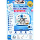 Pazariz Çocuk Dijital Kamera Termal Yazıcılı 2.4 Inç Ekran Fotoğraf Video Selfie 3 Oyunlu Anında Baskı Makinesi Print Kamera Çift Kamera, Silikon Kılıf