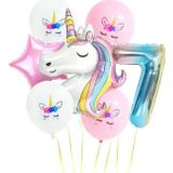 Pazarız Gökkuşağı Rakam Unicorn Folyo 7 Yaş Balon Seti