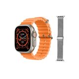 Pazariz Gs8 Watch 8 Ultra Akıllı Saat Turuncu Türkçe Watch 2.02 Inc Gri Metal Kordon Hediye