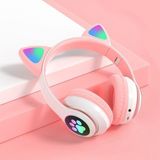 Pazariz Kart Girişli Fm Radyolu LED Işıklı Kablosuz ve Kablolu Bluetooth Kedi Kulaklık 5.0V - Pembe