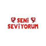 Pazariz Kırmızı Seni Seviyorum Folyo Balon Set 13 Harf Balon+2 Kalp Balon