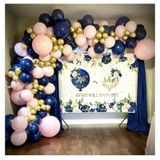 Pazariz Krom Gold Gece Mavisi Ve Makaron Pembe Balon Zinciri 100 Adet