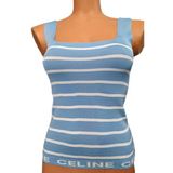 Pazariz Mavi Beyaz Çizgili Kare Yaka Atlet Triko Bluz Crop S / M / L Beden Uyumlu