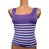 Pazariz Mor Beyaz Çizgili Kare Yaka Atlet Triko Bluz Crop S / M / L Beden Uyumlu