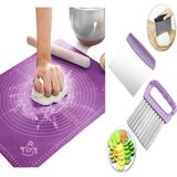 Pazariz Mor Silikon Hamur Matı + Kesme Aparatı Spatulası + Papates Cips Salata Kesici