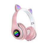 Pazariz Rgb Işıklı Kedi Kulak Kulaküstü Bluetooth Kulaklık Pembe