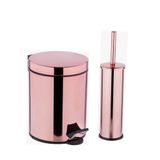 Pazariz Rose Gold - Pembe Renk Banyo 5 Lt Pedallı Çöp Kovası + Klozet Fırçası Set