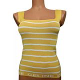 Pazariz Sarı Beyaz Çizgili Kare Yaka Atlet Triko Bluz Crop S / M / L Beden Uyumlu