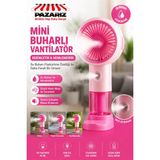 Pazariz Su Buharı Püskürtmeli Vantilatör Şarjlı El Fanı Nemlendirici Özellikli Taşınabilir Spreyli Şarjlı, Sessiz, Mini Vantilatör Soğutucu Buharlı Fan Mini Masaüstü El Fanı 3 Kademe Standlı - Pembe
