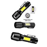 Pazariz Ultra Çift Yönlü Güçlü Pilli Led El Feneri 2000 Lümen + 6W Cob Led Su Geçirmez Zoomlu 3 Modlu