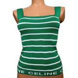Pazariz Yeşil Beyaz Çizgili Kare Yaka Atlet Triko Bluz Crop S / M / L Beden Uyumlu