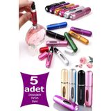 PAZAROLAY 5 Adet Taşınabilir Mini Doldurmalı Parfüm Şisesi Cep Parfümü Seyahat Tipi Çanta İçi 5 ml