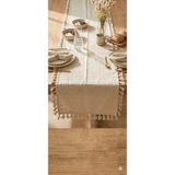 Pazarsen Bohem Keten Runner Masa Örtüsü Buldan Işi Püsküllü Saçaklı Doğal 40X140 - 40 x 140 - Bej