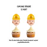 P&B COLLECTION WORKSHOP 12 Adet Kişiye Özel Fotoğraflı İnşaat Meslek Temalı Konsept Doğum Günü Cupcake Süsü Seti Kürdan Süsü