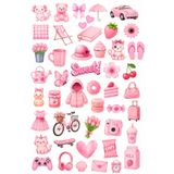 P&B COLLECTION WORKSHOP 48 Adet Pembe Temalı Sticker Seti - Suya Dayanıklı Laptop Defter Telefon Kılıfı Dekoratif Sticker, Planner Sticker Set - Ajanda, Günlük, Planlayıcı, Bullet Journal , Scrapbook
