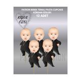 P&B COLLECTION WORKSHOP Kişiye özel Patron Bebek Boss Baby Teması Cupcake Süsü Pasta Süsü 12 Adet
