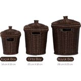 PBT-439-1 3lü Hasır Sepet Kapaklı Bambu Sepet Seti Dekoratif Banyo Mutfak Düzenleyici Organizeri - Çok Renkli - Standart