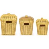 PBT-919-2 3lü Hasır Sepet Kapaklı Bambu Sepet Seti Dekoratif Banyo Mutfak Düzenleyici Patates So - Çok Renkli