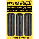 Pc Premium Center Ekstra Güçlü Siyah Kalın Jumbo Boy Çöp Poşeti 80x110 Cm 1 paket Ağırlığı 400 gr 3 Paket : 30 Adet