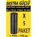 PC Premium Center Ekstra Güçlü Siyah Kalın Jumbo Boy Çöp Poşeti 80x110 cm (1 Paket Ağırlığı 400 gr) 5 Paket : 50 Adet - 80 x 110 cm