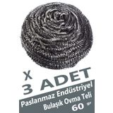 Pc Premium Center Paslanmaz Çelik Endüstriyel Bulaşık Ovma Teli 3 Adet ( 60 gr )