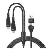 PD 100W Destekli 3'in 1 Arada Naylon Örgülü Kablo, Çoklu Şarj Kablosu USB A/C Tipi C/Yıldırım/iPhone, iPad, MacBook, Galaxy ile Uyumlu (Beyaz-Gri)