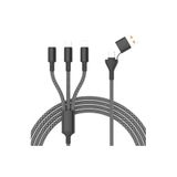 PD 100W Destekli 5'i 1 Arada Naylon Örgülü Kablo, Çoklu Şarj Kablosu USB A/C Tipi C/iPhone, iPad, MacBook, Galaxy ile Uyumlu (Gri-Beyaz)