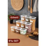 PD-Home Etiketli Kare Erzak Saklama Kabı 9'lu Set 3x(0,55 LİTRE, 1,2 LİTRE, 1,75 LİTRE) Beyaz