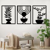 Pduoduo 3 Panel Boho Metal Duvar Sanatı, Soyut Minimalist Geometrik Duvar Sanatı, Oturma Odası, Yatak Odası için Siyah Metal Duvar Heykeli (56 * 42 cm)
