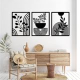 Pduoduo 3 Panel Soyut Metal Boho Duvar Dekoru Modern Geometrik Metal Duvar Dekoru Ev Yatak Odası Oturma Odası için Siyah Bahçe duvar sanatı (22 * 16,5 inç)