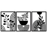 Pduoduo 3 Panel Soyut Metal Boho Duvar Dekoru, Modern Geometrik Metal Duvar Dekoru, Ev Yatak Odası Oturma Odası için Siyah Metal Duvar Dekoru (15,7 x 11,8 inç)