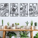 Pduoduo Metal Soyut Bitki Çiçek Hattı Sanat Duvar Dekoru,Çiçek Minimalist Duvar Sanatı,Çizgi Çiçek Modern Asılı Heykel 4 Panel