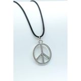 Peace Barış İşareti Gümüş Kaplama Deri İp Kolye