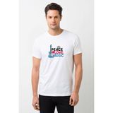 Peace Love Music Baskılı Beyaz Erkek Örme Tişört - XL