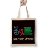 Peace Love Ultrasound Sonography Echography Doctor Hospital Bez Çanta Uzun Saplı - Açık Bej - 40 X 40